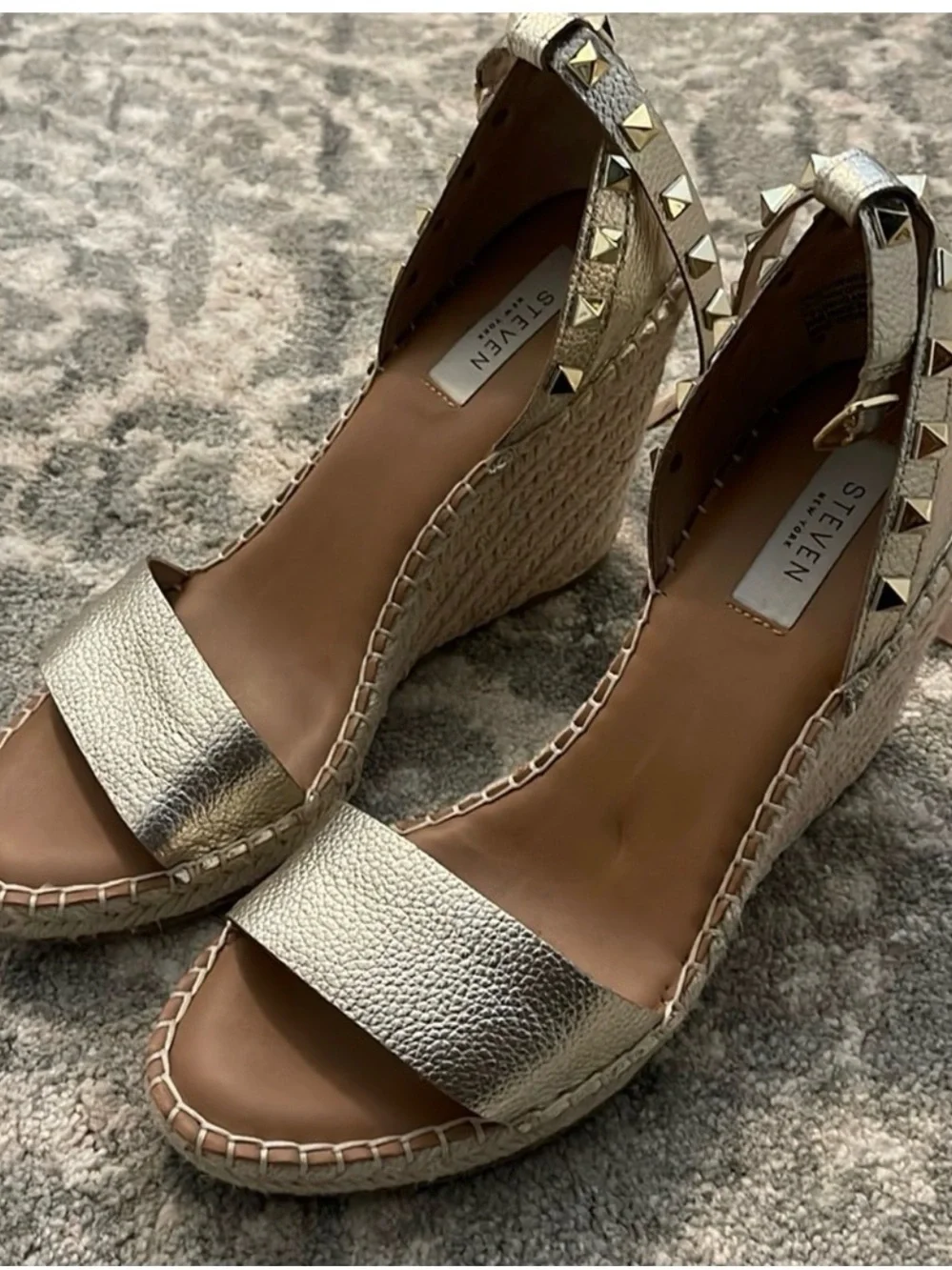 Steve Madden Metallic Gold Studded Wedge Sandals